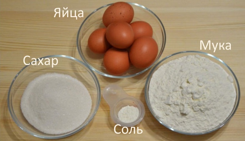 Ингредиенты для классического бисквитного теста
