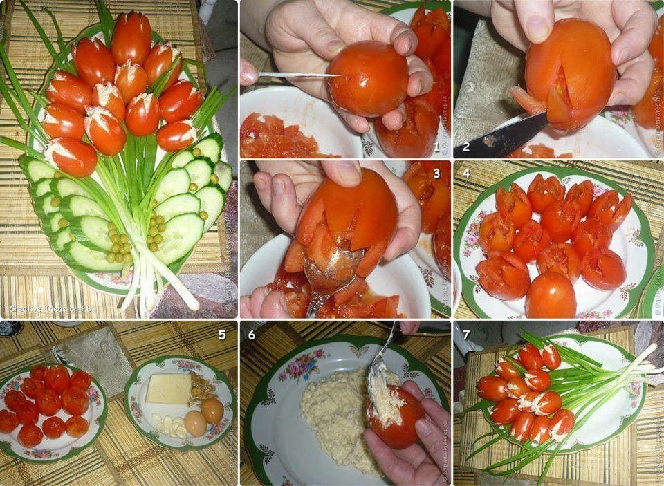 Как сделать фаршированные тюльпаны из помидоров своими руками