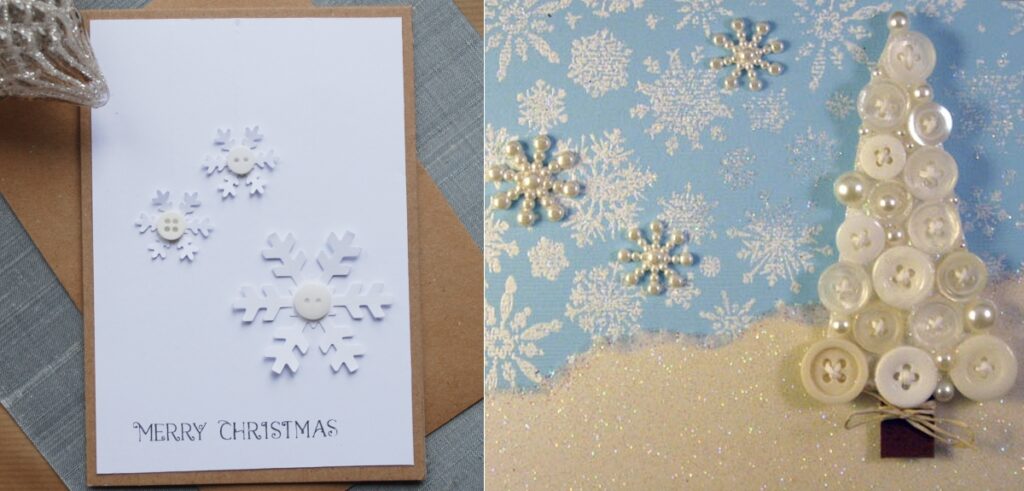 Новогодние открытки со снежинками из пуговиц